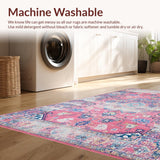 Ultra Soft Area Rug, Non Slip, Stain Resistant, Washable Area Rugs for Living Room, Bedroom, Whimsical Distressed Patterned Layers(Pink)