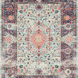 Ultra Soft Area Rug, Non Slip, Stain Resistant, Washable Area Rugs for Living Room, Bedroom, Boho-Chic Vintage Area Rug with Distressed Floral Medallion Motifs(Blue)