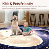 Ultra Soft Area Rug, Non Slip, Stain Resistant, Washable Area Rugs for Living Room, Bedroom, Mystical Boho Cat with Crescent Moons and Starry Night Accents(Black)