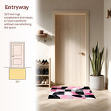Ultra Soft Area Rug, Non Slip, Stain Resistant, Washable Area Rugs for Living Room, Bedroom, Stylish Low Pile Artistic Design(Pink)