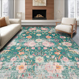 Ultra Soft Area Rug, Non Slip, Stain Resistant, Washable Area Rugs for Living Room, Bedroom, Rustic Vintage Charm Composition(Green)