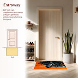 Ultra Soft Area Rug, Non Slip, Stain Resistant, Washable Area Rugs for Living Room, Bedroom, Rustic Earthy Wolf Motif(Orange)