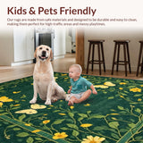 Ultra Soft Area Rug, Non Slip, Stain Resistant, Washable Area Rugs for Living Room, Bedroom, Artistic Dark Green Nature Print(Green)