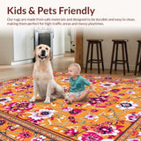 Ultra Soft Area Rug, Non Slip, Stain Resistant, Washable Area Rugs for Living Room, Bedroom, Rustic Earthy Floral Display(Orange)
