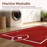 Ultra Soft Area Rug, Non Slip, Stain Resistant, Washable Area Rugs for Living Room, Bedroom, Charming Baseball Patch Decor(Red)