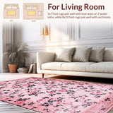 Ultra Soft Area Rug, Non Slip, Stain Resistant, Washable Area Rugs for Living Room, Bedroom, Stylish Fluffy Rose Design(Pink)