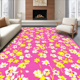 Ultra Soft Area Rug, Non Slip, Stain Resistant, Washable Area Rugs for Living Room, Bedroom, Whimsical Geometric Flower Motif(Pink)