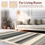 Ultra Soft Area Rug, Non Slip, Stain Resistant, Washable Area Rugs for Living Room, Bedroom, Sleek Geometric Black and Beige(Beige)