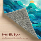 Ultra Soft Area Rug, Non Slip, Stain Resistant, Washable Area Rugs for Living Room, Bedroom, Ocean Wave Surf Dynamic Board Outline Playful Mermaid Inspired Details(Blue)