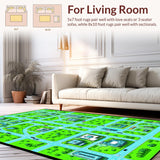 Ultra Soft Area Rug, Non Slip, Stain Resistant, Washable Area Rugs for Living Room, Bedroom, Vibrant Urban Playground Design(Green)