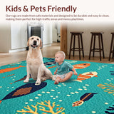 Ultra Soft Area Rug, Non Slip, Stain Resistant, Washable Area Rugs for Living Room, Bedroom, Vibrant Playful Marine Creatures Pattern(Blue)