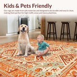 Ultra Soft Area Rug, Non Slip, Stain Resistant, Washable Area Rugs for Living Room, Bedroom, Bold Retro Ethnic Print(Orange)