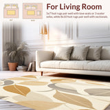 Ultra Soft Area Rug, Non Slip, Stain Resistant, Washable Area Rugs for Living Room, Bedroom, Low Profile with Abstract Leaf for Sink Areas(Beige)