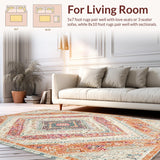 Ultra Soft Area Rug, Non Slip, Stain Resistant, Washable Area Rugs for Living Room, Bedroom, Artistic Medallion Patterned Area Rug in Soft Pastel Hues(White)