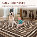 Ultra Soft Area Rug, Non Slip, Stain Resistant, Washable Area Rugs for Living Room, Bedroom, Artful Subtle Checkered Composition(Brown)