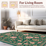 Ultra Soft Area Rug, Non Slip, Stain Resistant, Washable Area Rugs for Living Room, Bedroom, Classic Vintage Floral Composition(Green)