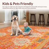 Ultra Soft Area Rug, Non Slip, Stain Resistant, Washable Area Rugs for Living Room, Bedroom, Eclectic Ogee Pattern with Warm Hues(Orange)