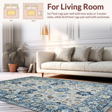 Ultra Soft Area Rug, Non Slip, Stain Resistant, Washable Area Rugs for Living Room, Bedroom, Earthy Toned Soft Botanical Motif(Blue)