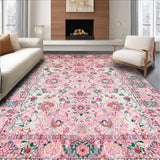 Ultra Soft Area Rug, Non Slip, Stain Resistant, Washable Area Rugs for Living Room, Bedroom, Serene Cottage Chic Design(Pink)