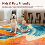 Ultra Soft Area Rug, Non Slip, Stain Resistant, Washable Area Rugs for Living Room, Bedroom, Whimsical Surfboard Area Rug with Colorful Beach Elements(Blue)