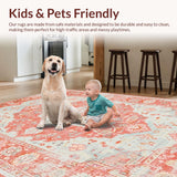 Ultra Soft Area Rug, Non Slip, Stain Resistant, Washable Area Rugs for Living Room, Bedroom, Rustic Floral Vintage Charm(Red)