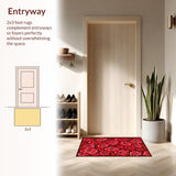 Ultra Soft Area Rug, Non Slip, Stain Resistant, Washable Area Rugs for Living Room, Bedroom, Chic Modern Rose Motif(Red)