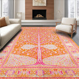Ultra Soft Area Rug, Non Slip, Stain Resistant, Washable Area Rugs for Living Room, Bedroom, Sophisticated Retro Floral Composition(Orange)