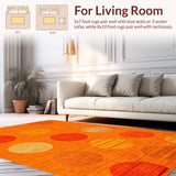 Ultra Soft Area Rug, Non Slip, Stain Resistant, Washable Area Rugs for Living Room, Bedroom, Dynamic Circular Playful Motif(Orange)