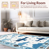 Ultra Soft Area Rug, Non Slip, Stain Resistant, Washable Area Rugs for Living Room, Bedroom, Sky-themed Cartoon Animal Parade(Blue)
