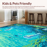 Ultra Soft Area Rug, Non Slip, Stain Resistant, Washable Area Rugs for Living Room, Bedroom, Under the Sea Adventure Ocean Themed Round Carpet(Blue)