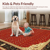 Ultra Soft Area Rug, Non Slip, Stain Resistant, Washable Area Rugs for Living Room, Bedroom, Timeless Earthy Floral Elements(Red)