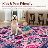 Ultra Soft Area Rug, Non Slip, Stain Resistant, Washable Area Rugs for Living Room, Bedroom, Geometric Tribal Dorm Rug Non Slip Design(Pink)