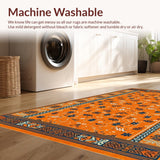 Ultra Soft Area Rug, Non Slip, Stain Resistant, Washable Area Rugs for Living Room, Bedroom, Bold Retro Ethnic Print Statement(Orange)