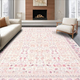 Ultra Soft Area Rug, Non Slip, Stain Resistant, Washable Area Rugs for Living Room, Bedroom, Elegant Blush Pink Low Pile Rug with Mauve Floral and Geometric Fusion(Pink)