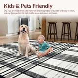 Ultra Soft Area Rug, Non Slip, Stain Resistant, Washable Area Rugs for Living Room, Bedroom, Entryway Accent Rug: Graphic Stripe Woven Floor Covering(Black)