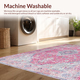 Ultra Soft Area Rug, Non Slip, Stain Resistant, Washable Area Rugs for Living Room, Bedroom, Contemporary Geometric Floral Aesthetic(Pink)