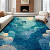 Ultra Soft Area Rug, Non Slip, Stain Resistant, Washable Area Rugs for Living Room, Bedroom, Oceanic Serenity Rug with Modern Turtle Silhouette and Coastal Swirl Motifs(Blue)