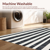 Ultra Soft Area Rug, Non Slip, Stain Resistant, Washable Area Rugs for Living Room, Bedroom, Minimalist Striped Area Rug Reversible Door Mat Style(Black)