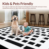 Ultra Soft Area Rug, Non Slip, Stain Resistant, Washable Area Rugs for Living Room, Bedroom, Rustic Monochrome Plaid Visual Appeal(Black)