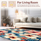 Ultra Soft Area Rug, Non Slip, Stain Resistant, Washable Area Rugs for Living Room, Bedroom, Seaside Blooms Textured Area With Sun Protected Floral Elements(Blue)