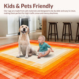 Ultra Soft Area Rug, Non Slip, Stain Resistant, Washable Area Rugs for Living Room, Bedroom, Bright Eclectic Diamond Composition(Orange)