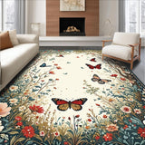 Ultra Soft Area Rug, Non Slip, Stain Resistant, Washable Area Rugs for Living Room, Bedroom, Modern Butterfly Medley Area with Whimsical Floral and Insect Motifs(Ivory)