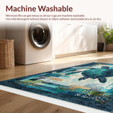 Ultra Soft Area Rug, Non Slip, Stain Resistant, Washable Area Rugs for Living Room, Bedroom, Marine Life Mosaic Rug Featuring Blue Turtle and Coral Reef Artistic Motif(Blue)