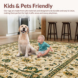 Ultra Soft Area Rug, Non Slip, Stain Resistant, Washable Area Rugs for Living Room, Bedroom, Elegant Beige Area with Intricate Floral Motifs and Green Accents(Beige)