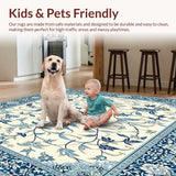 Ultra Soft Area Rug, Non Slip, Stain Resistant, Washable Area Rugs for Living Room, Bedroom, Whispering Winds Traditional Floral Motif with Tranquil Blue & Beige(Ivory)