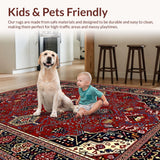 Ultra Soft Area Rug, Non Slip, Stain Resistant, Washable Area Rugs for Living Room, Bedroom, Chic Warm Toned Floral Motif(Red)
