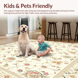 Ultra Soft Area Rug, Non Slip, Stain Resistant, Washable Area Rugs for Living Room, Bedroom, Elegant Area with Artistic Floral and Geometric Fusion in Beige Palette(Beige)