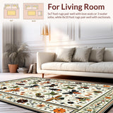 Ultra Soft Area Rug, Non Slip, Stain Resistant, Washable Area Rugs for Living Room, Bedroom, Charming Organic Botanical Design(White)