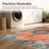Ultra Soft Area Rug, Non Slip, Stain Resistant, Washable Area Rugs for Living Room, Bedroom, Transitional Round Ogee Design Elements(Orange)