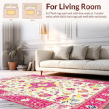 Ultra Soft Area Rug, Non Slip, Stain Resistant, Washable Area Rugs for Living Room, Bedroom, Vibrant Retro Flower Composition(White)